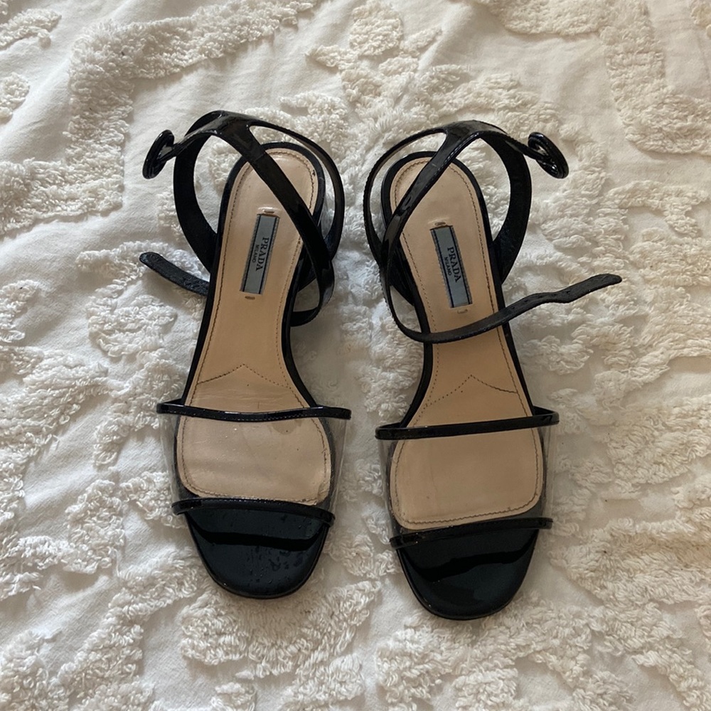 Prada patent leather sling back heels